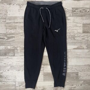 Mizuno Jogger Pants Mens Large Black Fleece Sweatpants Elastic Waist Pockets
